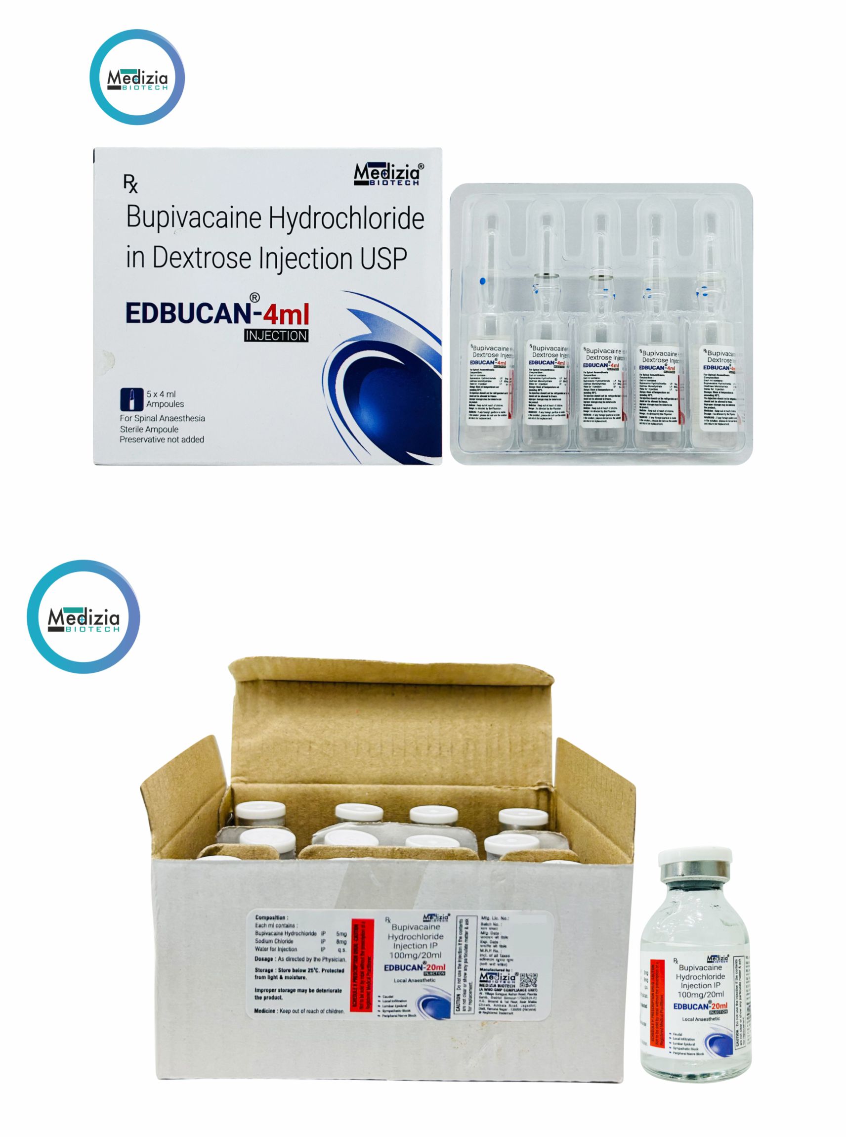 Bupivacaine hydrochloride in dextrose injection USP/IP 4ml and 20ml franchise all across India by Mediziabotech